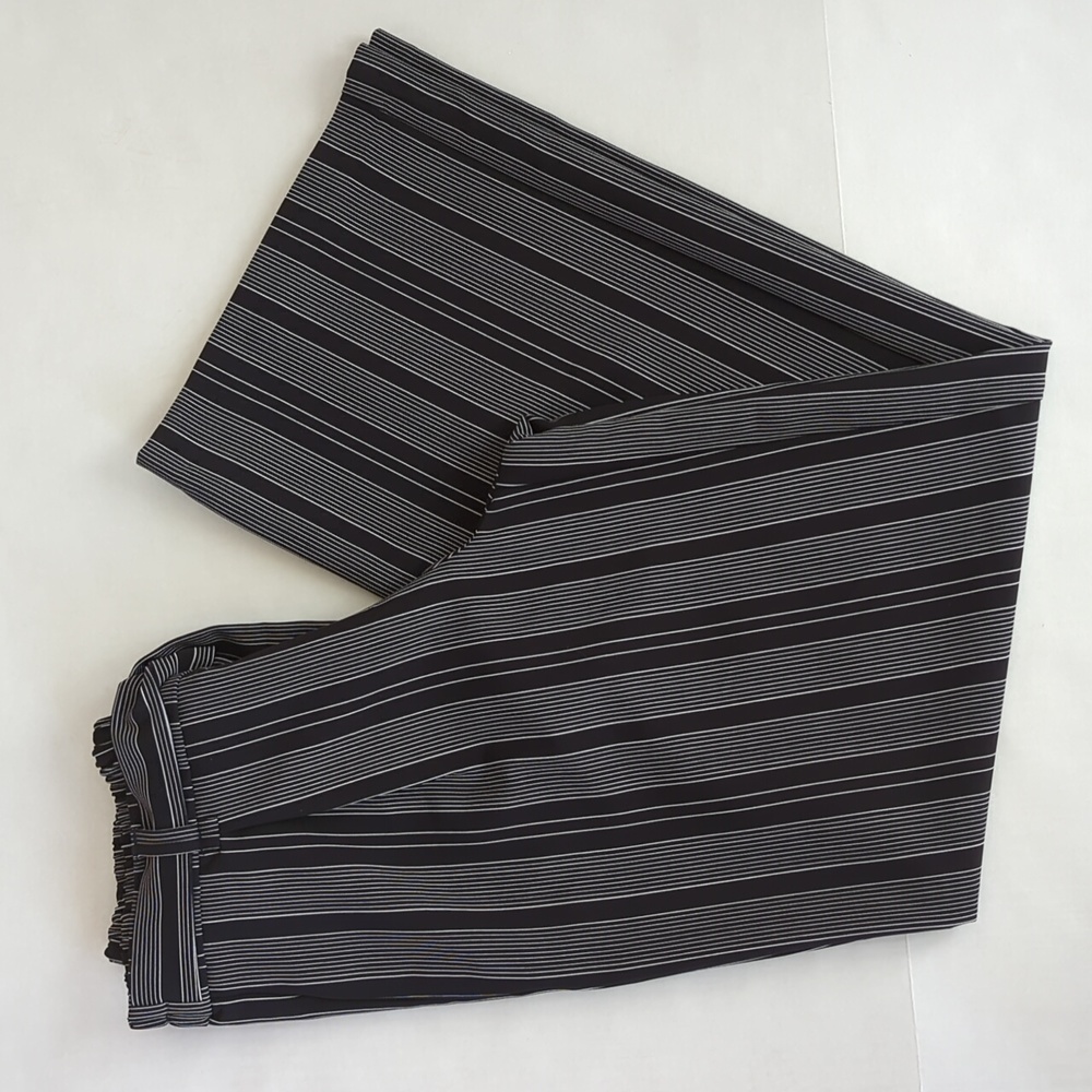 Adrienne Vittadini Striped Tie Belt Wide Leg Palazzo Pants 6 Black White